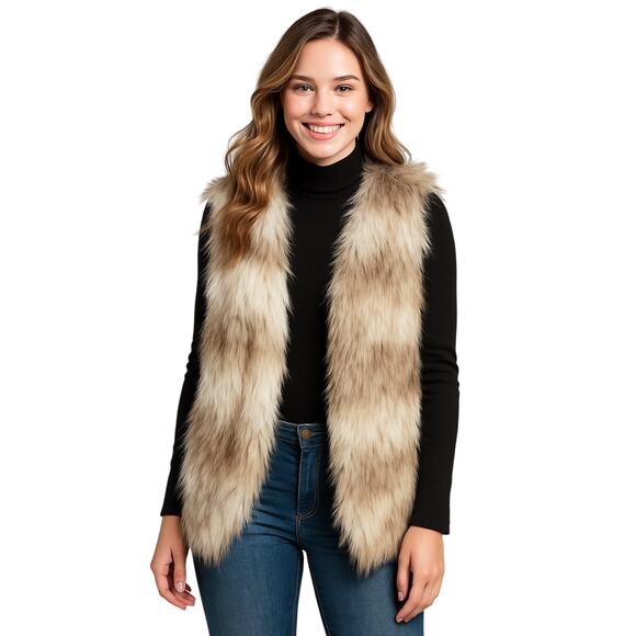 Altar’d State Faux Fur Vest – Women’s Large – Neutral Ombre Tan/Gray/White - Picture 1 of 7